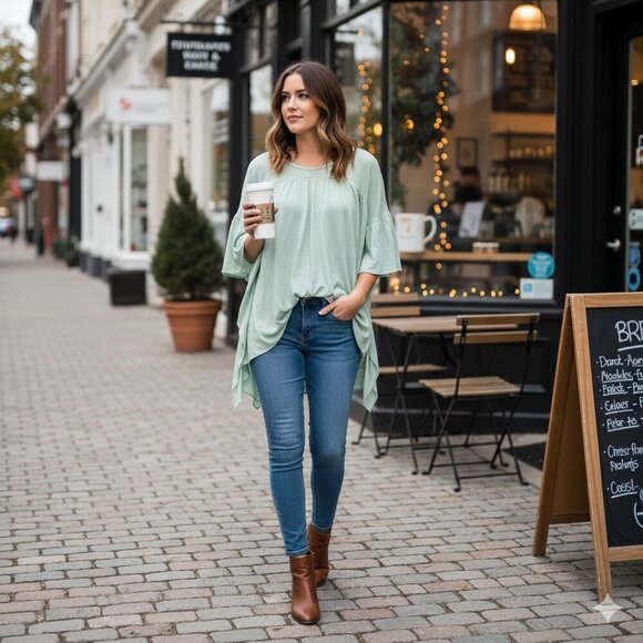 Umgee size small green oversized ruffle boho top - Picture 1 of 3